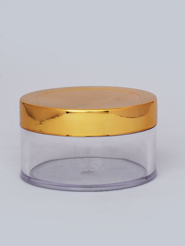 50 GM Clear SAN Cream Jar with Lid and Shinny Golden Metalized ABS Cap